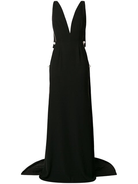 Cristina Savulescu V-Neck Pearl Gown