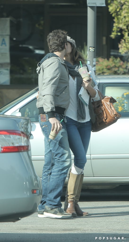 Gerard Butler kissed his girlfriend, Morgan Brown, on a coffee run in Malibu, CA, on Sunday.