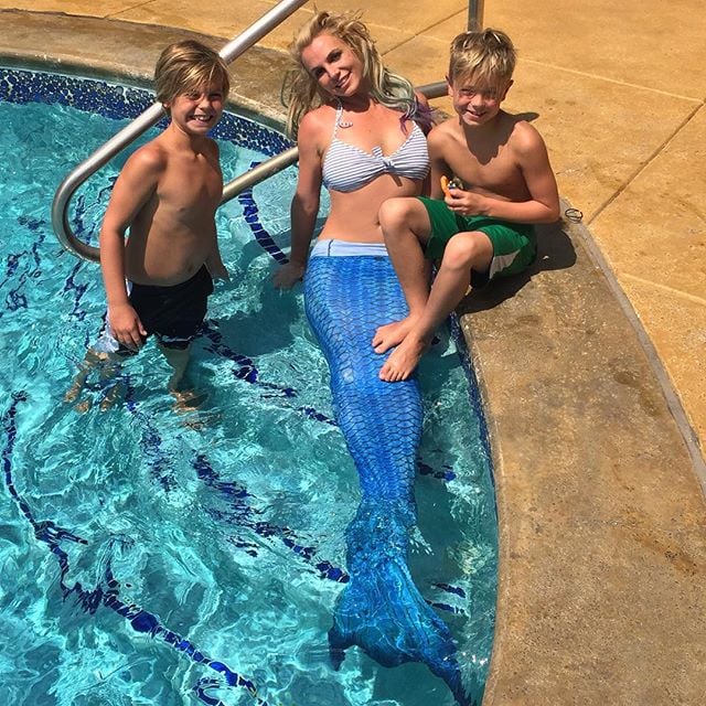 The singer slipped into a mermaid costume for the family's pool day in August 2015.