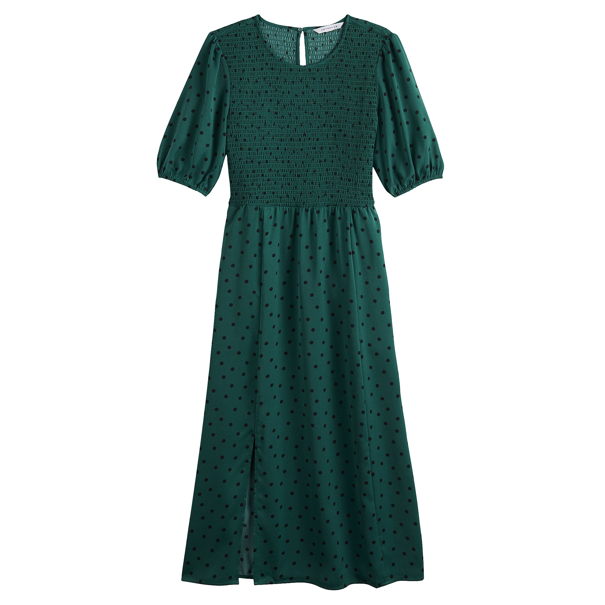 smocked bodice midi dress