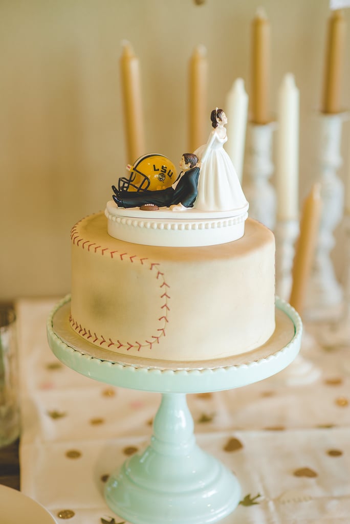 Sure, sports are an unexpected theme for a cake, but add a scalloped cake plate, and it's as feminine as it gets.