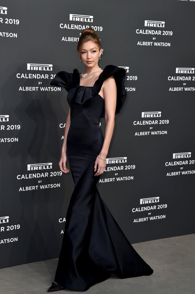 Gigi Hadid Black Zac Posen Dress at Pirelli Calendar Event