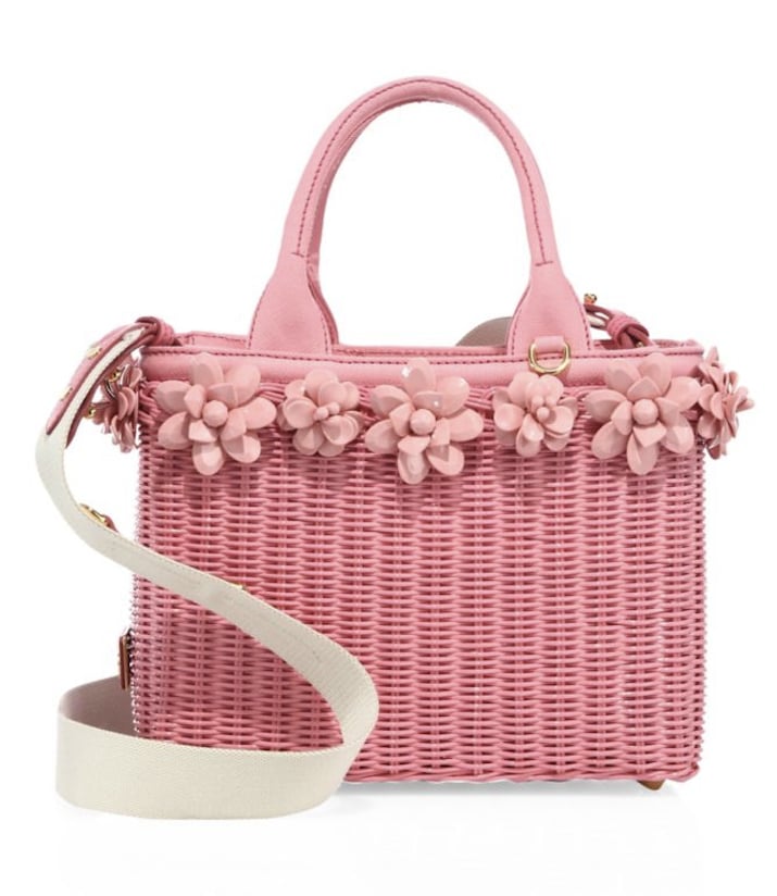 Prada Midollino Floral-Embellished Wicker & Canvas Tote