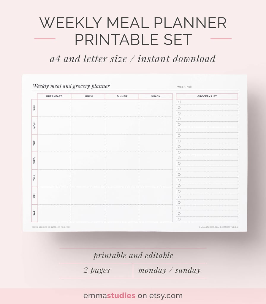 Weekly Meal Planner Printable ($3)