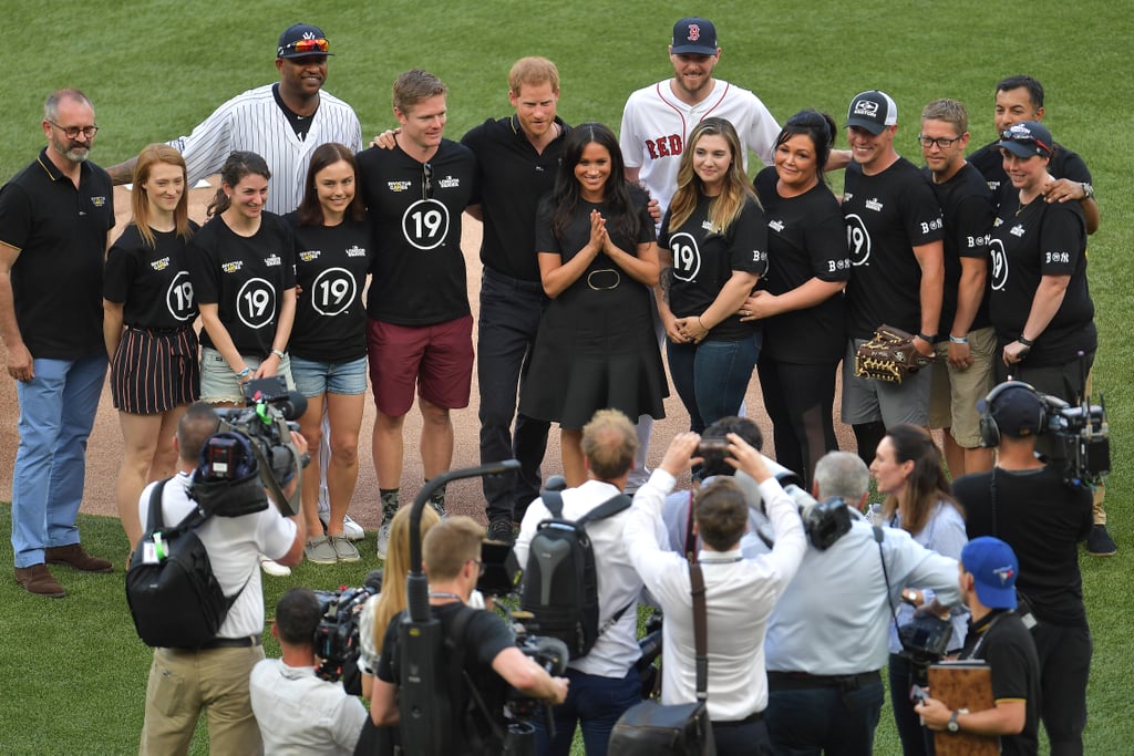 Meghan Markle Black Belted Dress at Baseball Game