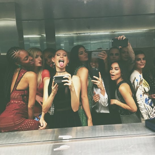 Kendall Jenner shared one seriously star-studded bathroom selfie with Zoë Kravitz, Cara Delevingne, Behati Prinsloo, Jourdan Dunn, Lily Donaldson, Bella Hadid, Emily Ratajkowski, and Alexander Wang.