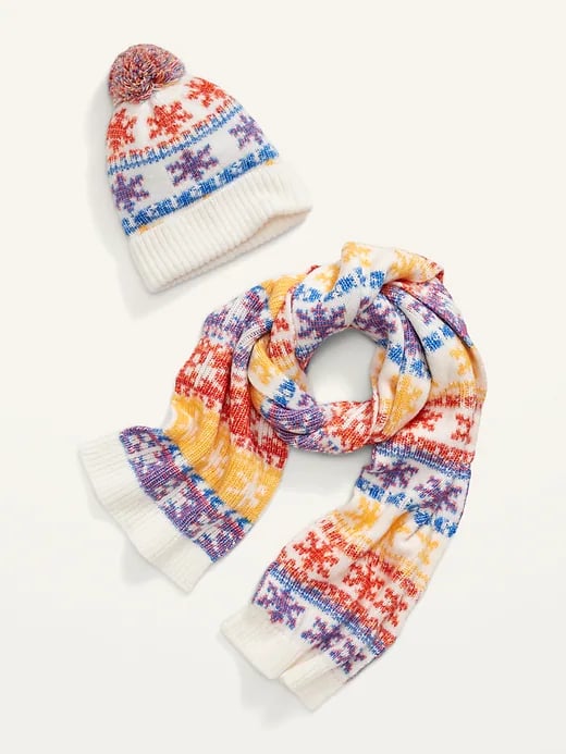 Old Navy 2-Pack Printed Pom-Pom Beanie and Scarf Set