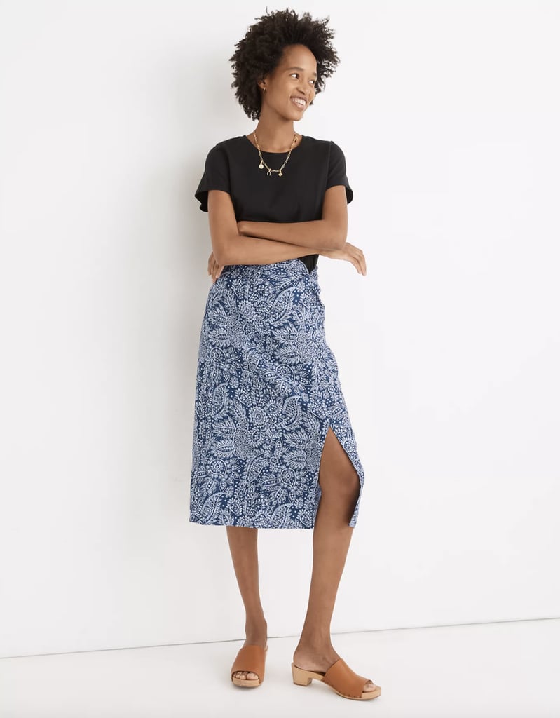 Linen-Blend Knotted Midi Skirt
