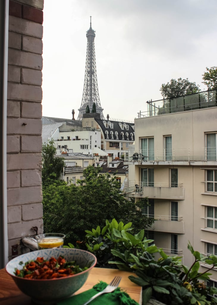 Although I hated to say goodbye to our first mini casa, my heart practically jumped out of my chest when we stepped foot into the second apartment. I mean, look at that view!
Never did I ever imagine we'd be able to lay our heads down at night with the Eiffel Tower sparkling back at us, but thanks to this Airbnb, that dream became a reality without depleting our bank accounts. And to think this is someone's actual view every single day!