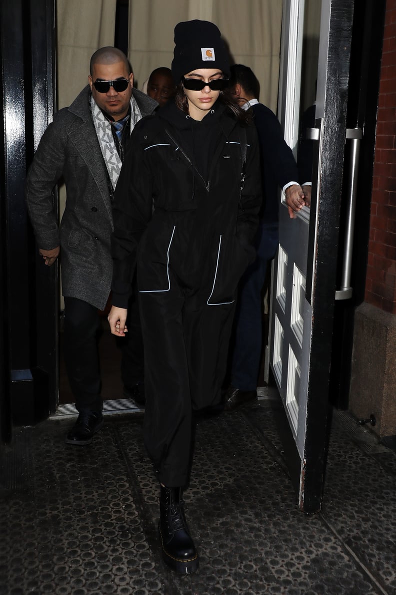 Early That Morning, the Model Was Seen Leaving Her Hotel in Another Jet-Black Outfit
