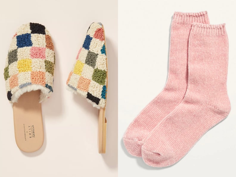 Anthropologie Sherpa Slippers + Old Navy Chenille Socks