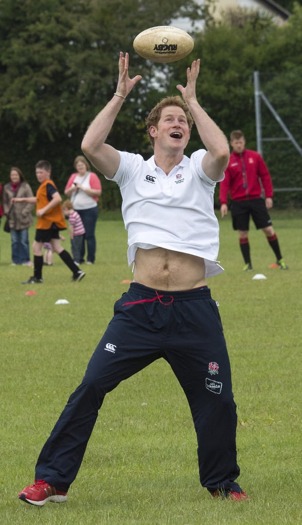 Prince Harry showed off his abs and his athletic side at the Inspire Suffolk event in England on Thursday.