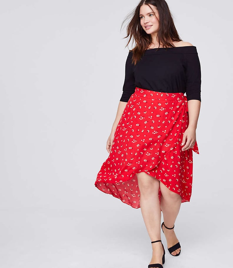 Loft Floral Wrap Midi Skirt