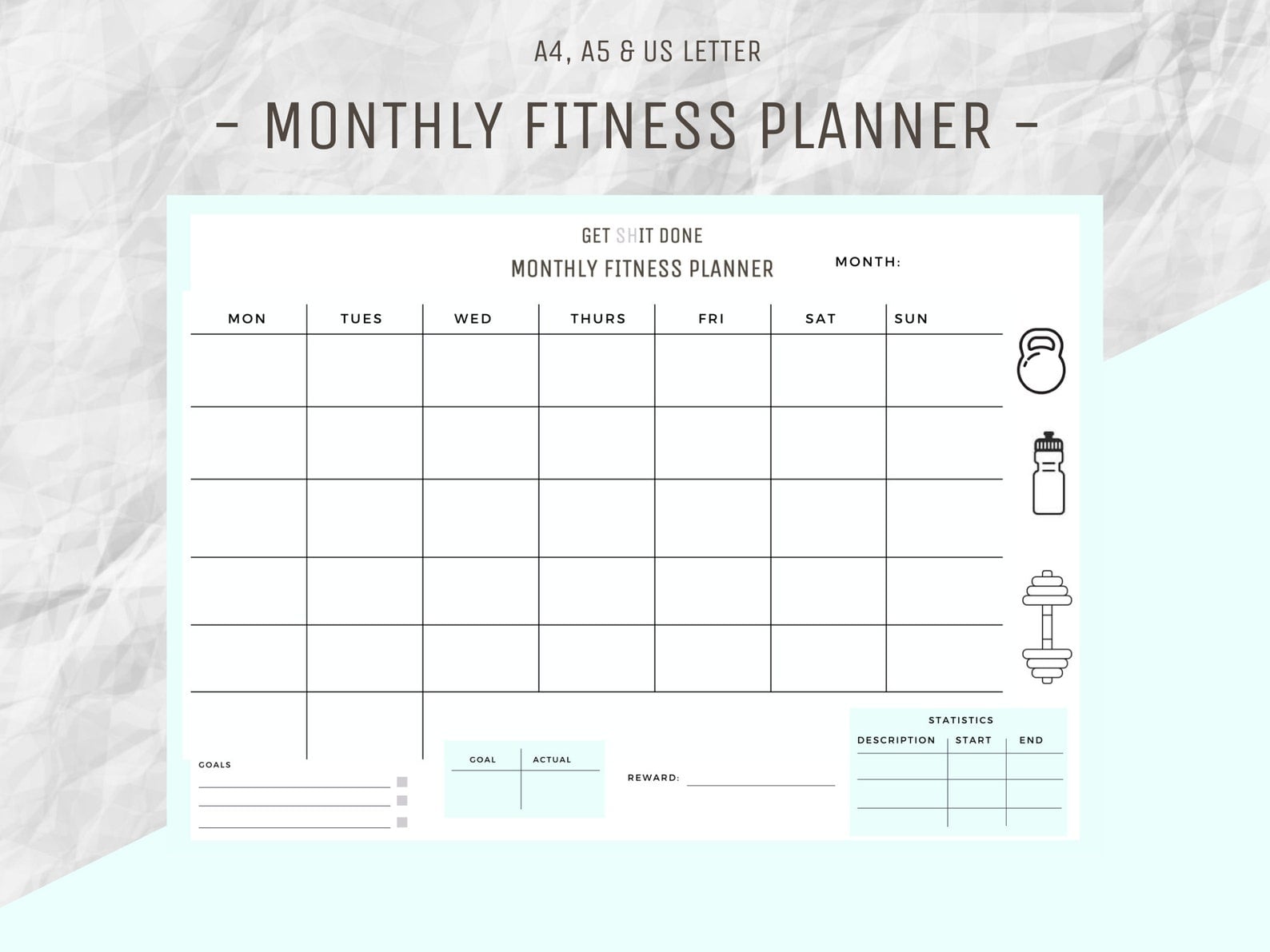 Paper & Party Supplies Fitness Planner Printable Bundle Goal Setting