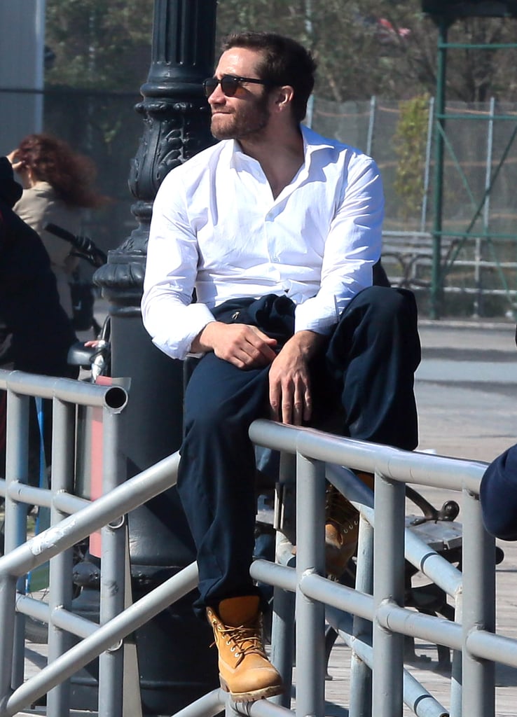 Jake Gyllenhaal hung around the NYC set of his film Demolition on Monday.