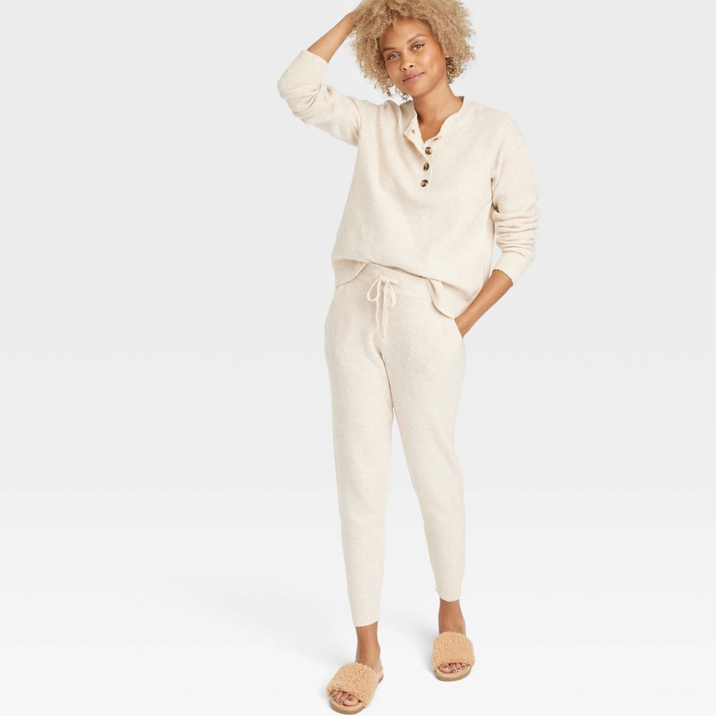 Home Attire: Star's Above Women's Henley Top Sweater and Jogger Pants