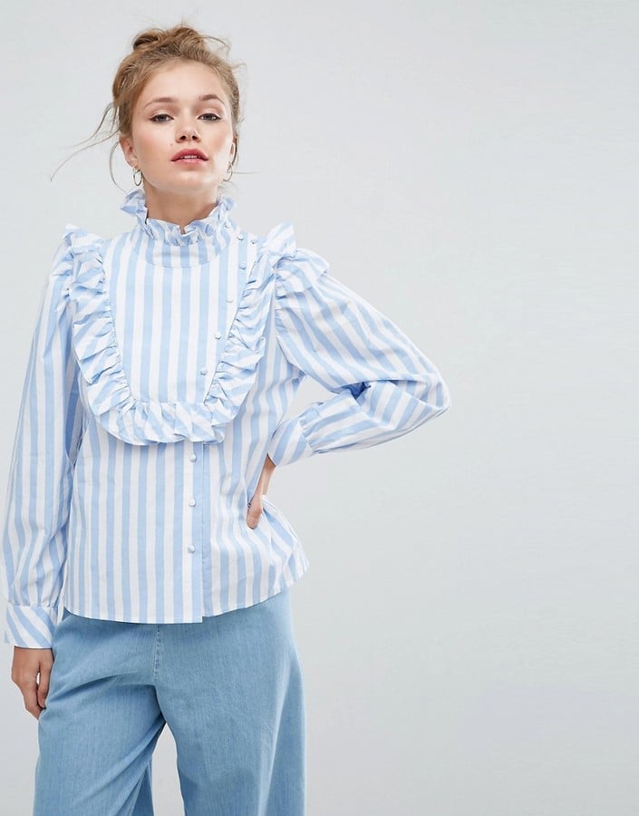 Asos Stripe Shirt with Ruffle Bib