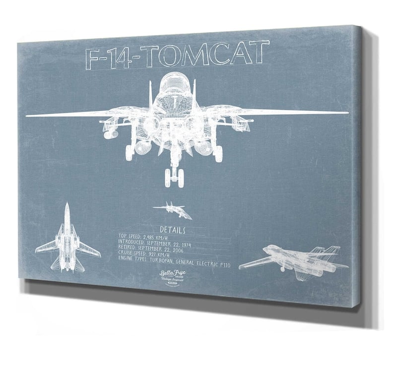 F-14 Tomcat Top Gun Aircraft Blueprint Wall Art