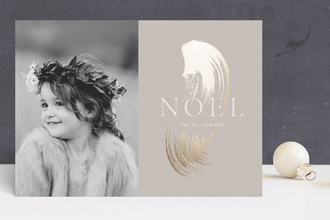 Brushed Gold Leaf Noel Card from Minted ($2-$3 per card)