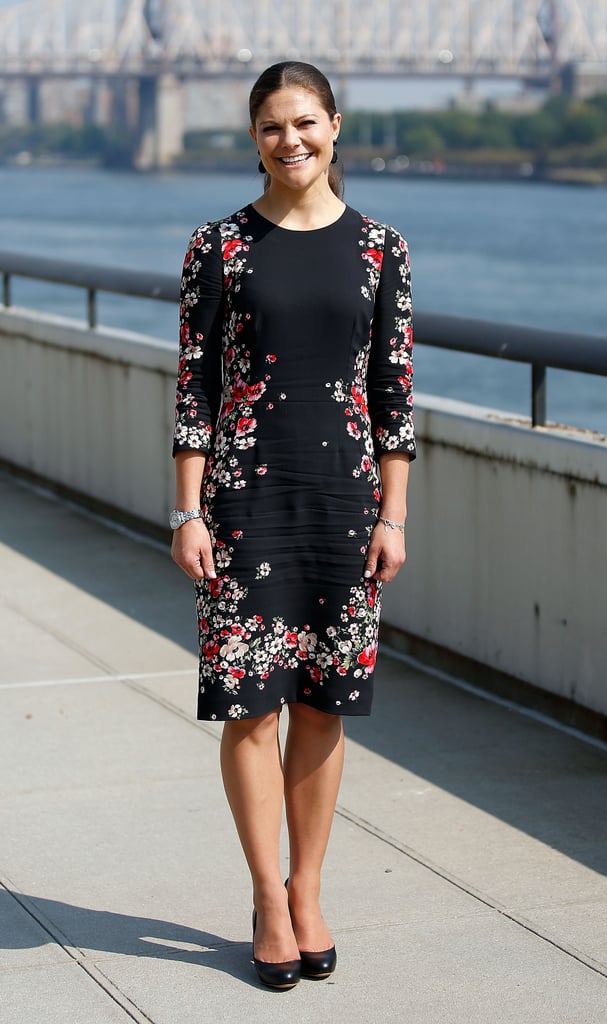 Princess Victoria of Sweden wearing a Dolce & Gabbana dress at the United Nations in 2013.