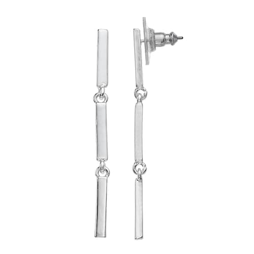 Nine West Silver Tone Bar Linear Double Drop Earrings