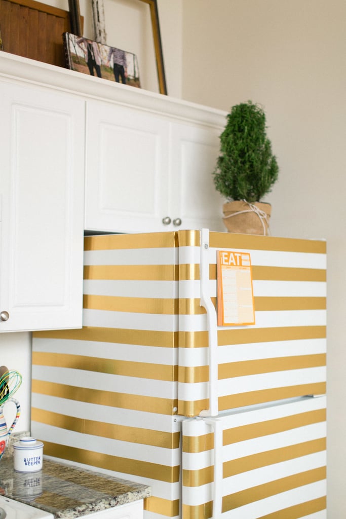 DIY Gold Tape Striped Fridge