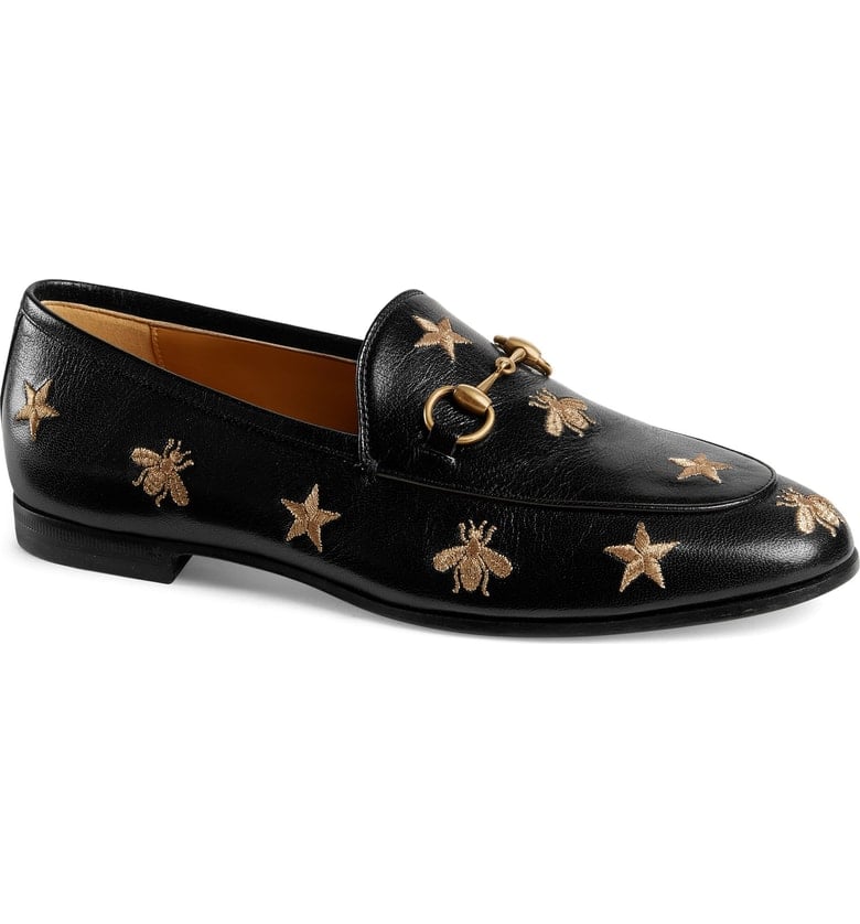 Gucci Jordaan Embroidered Bee Loafer | Selena Gomez White Gucci Loafers ...