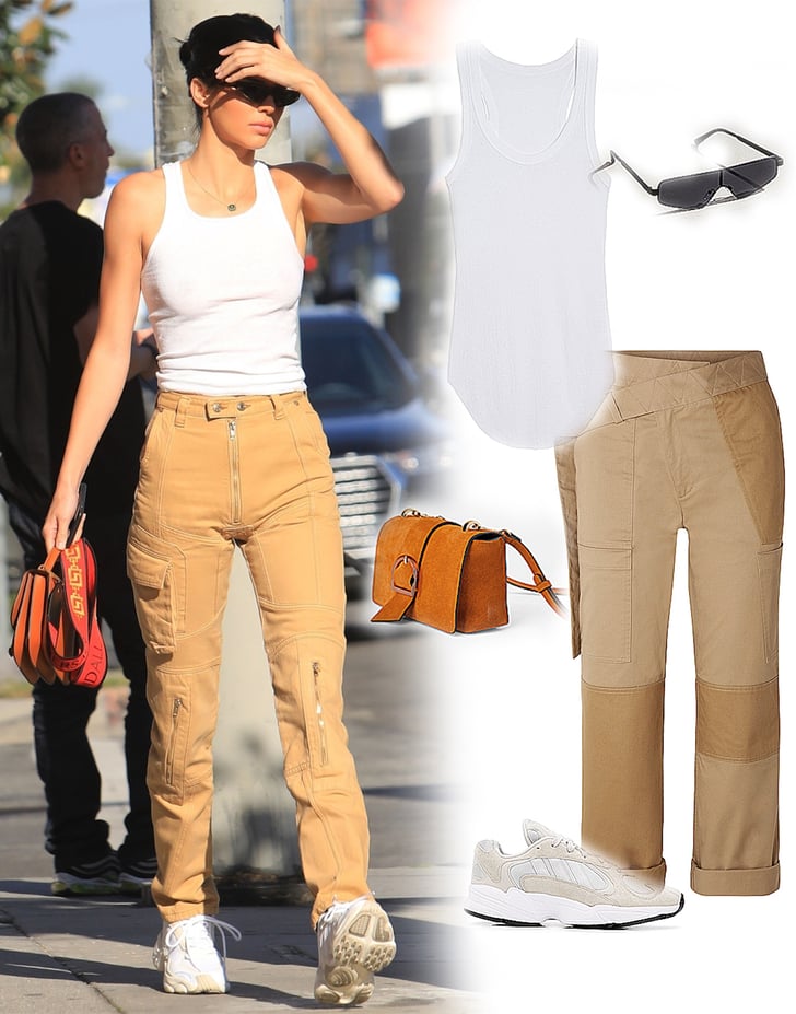 Kendall Jenner Cargo Pants and White Tank Top 2019