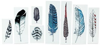 Watercolor Feather Set of 8 Temporary Tattoos