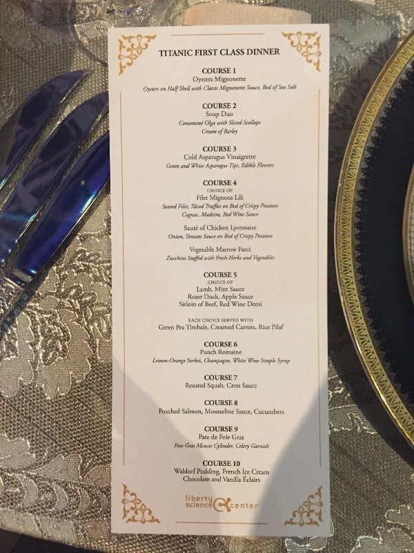 泰坦尼克号上的最后晚餐:菜单