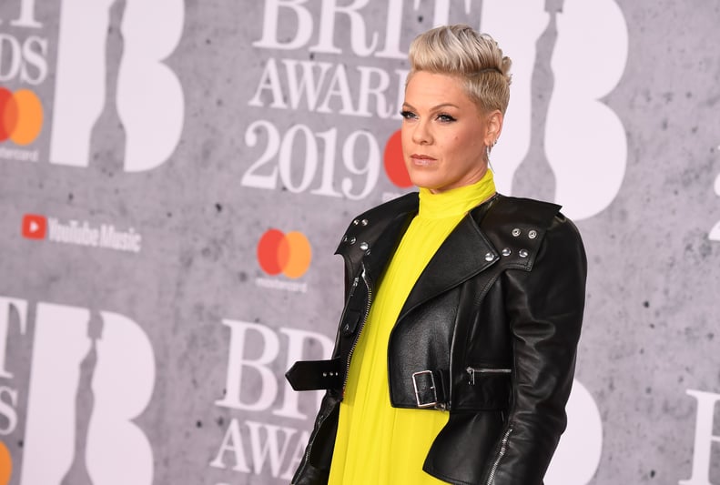 LONDON, ENGLAND - FEBRUARY 20: (EDITORIAL USE ONLY) Pink, winner of the Outstanding Contribution to Music Award, attends The BRIT Awards 2019 held at The O2 Arena on February 20, 2019 in London, England. (Photo by Jeff Spicer/Getty Images)