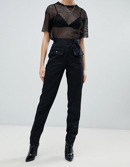 PrettyLittleThing Cargo Pocket Detail Straight Leg Pants in Black