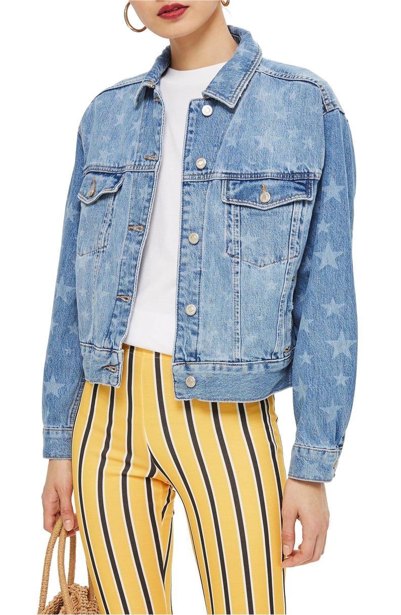 Topshop Laser Star Print Boxy Denim Jacket