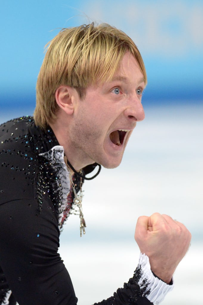 Evgeni Plushenko celebrated after he and his 15-year-old figure-skating teammate, Julia Lipnitskaya, helped win Russia its first gold medal of the 2014 Games.