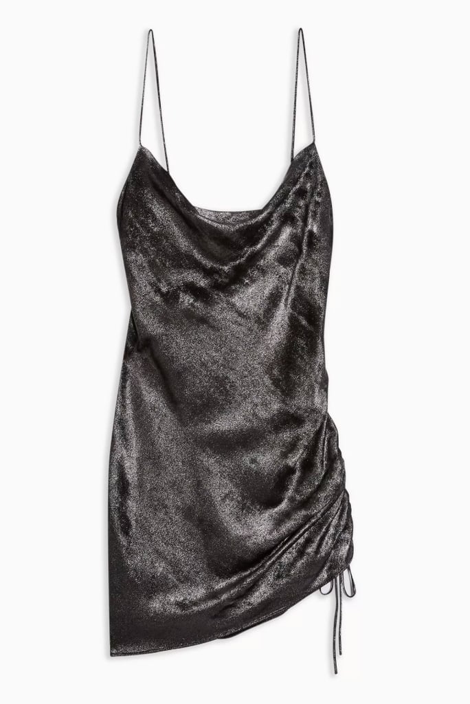 Topshop Metallic Ruched Slip Dress