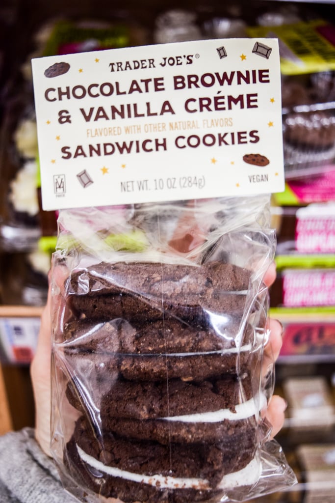 Trader Joe's Chocolate Brownie & Vanilla Creme Sandwich Cookies ($4)