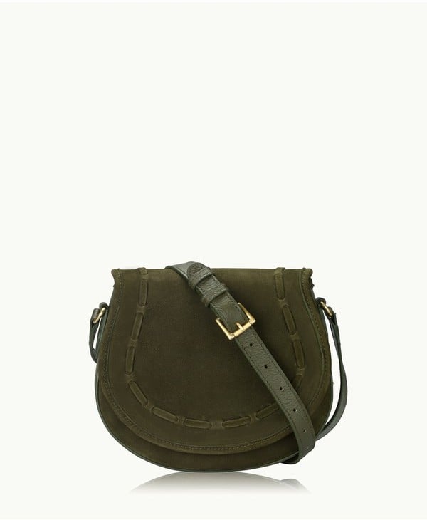 GiGi New York Jenni Saddle Bag In Olive French Nubuck Suede