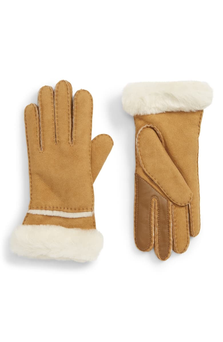 Cozy Gloves: UGG Seamed Touchscreen Compatible Genuine Shearling Lined Gloves