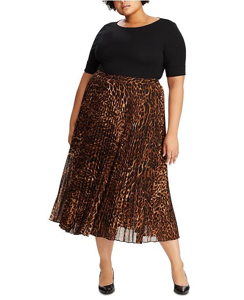 Lauren Ralph Lauren Plus Size Animal-Print Pleated Georgette Skirt