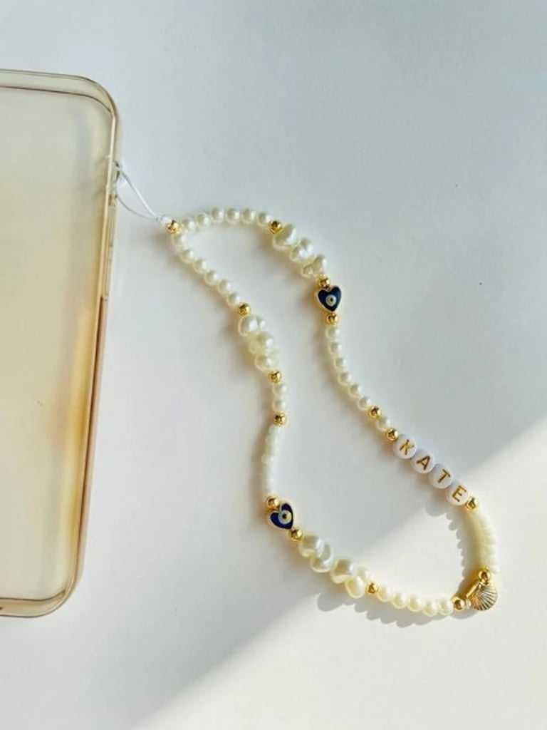 A Pearl Phone Strap: Customizable Pearl Beaded Phone Charm