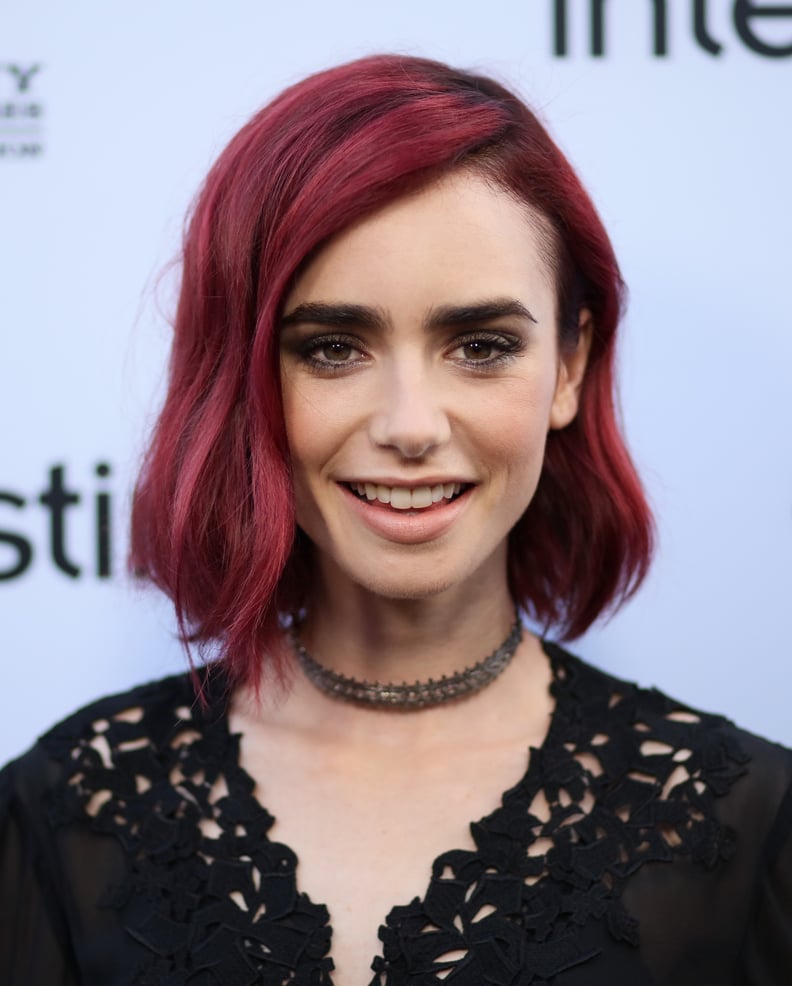 Lily Collins's Magenta Bob in 2016