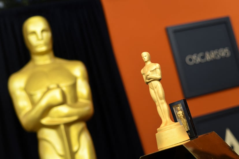 View of the chocolates Oscars at the preview of the 'Governors Ball', the celebration immediately following the Oscars at The Ray Dolby Ballroom in Hollywood, California, on March 7, 2023. - The 95th Academy Awards will be held at the Dolby Theater on Mar