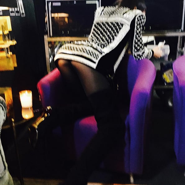Kendall shared this sexy behind-the-scenes snap on Instagram, writing, "flashback to shooting #HMBalmaination. practicing a little twerk."