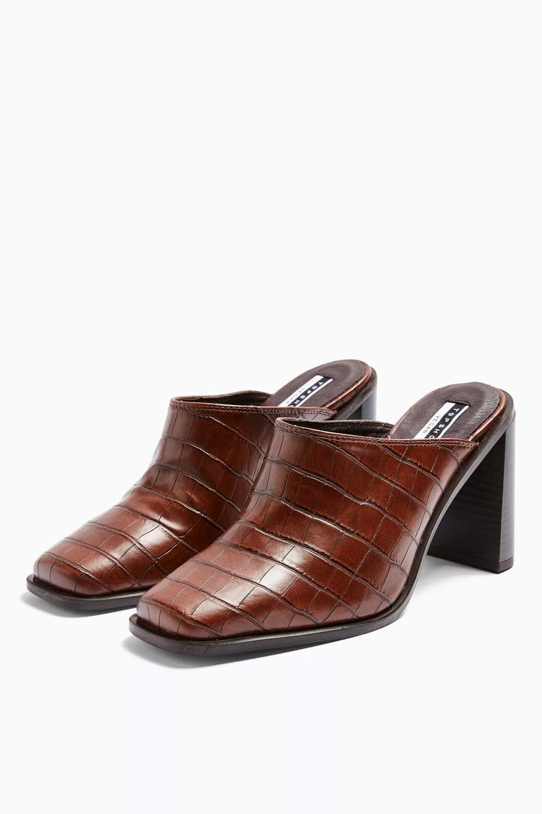 Topshop Garda Vegan Brown Croc Mules