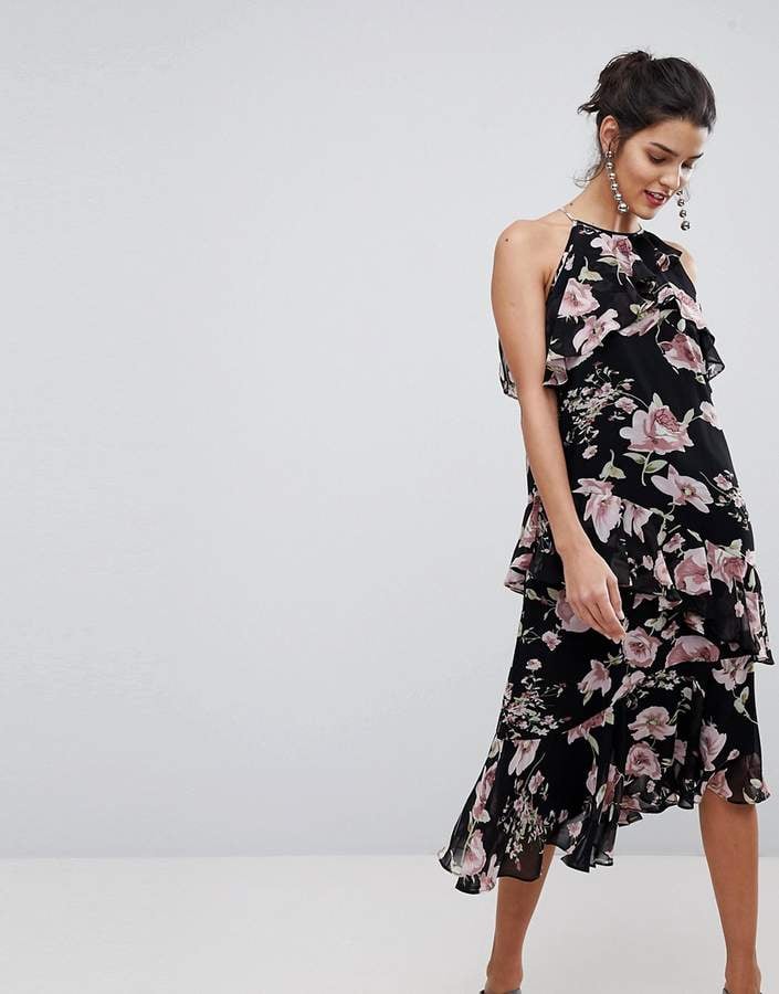 Y.a.s Floral High Neck Midi Dress With Ruffles