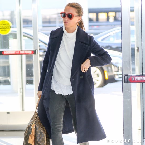 Alicia Vikander Wearing Mules at the Airport