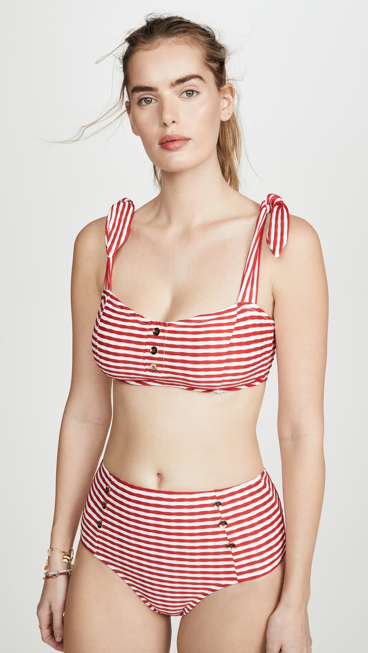 Shoshanna High Waisted Button Bikini Bottoms and Retro Button Bikini