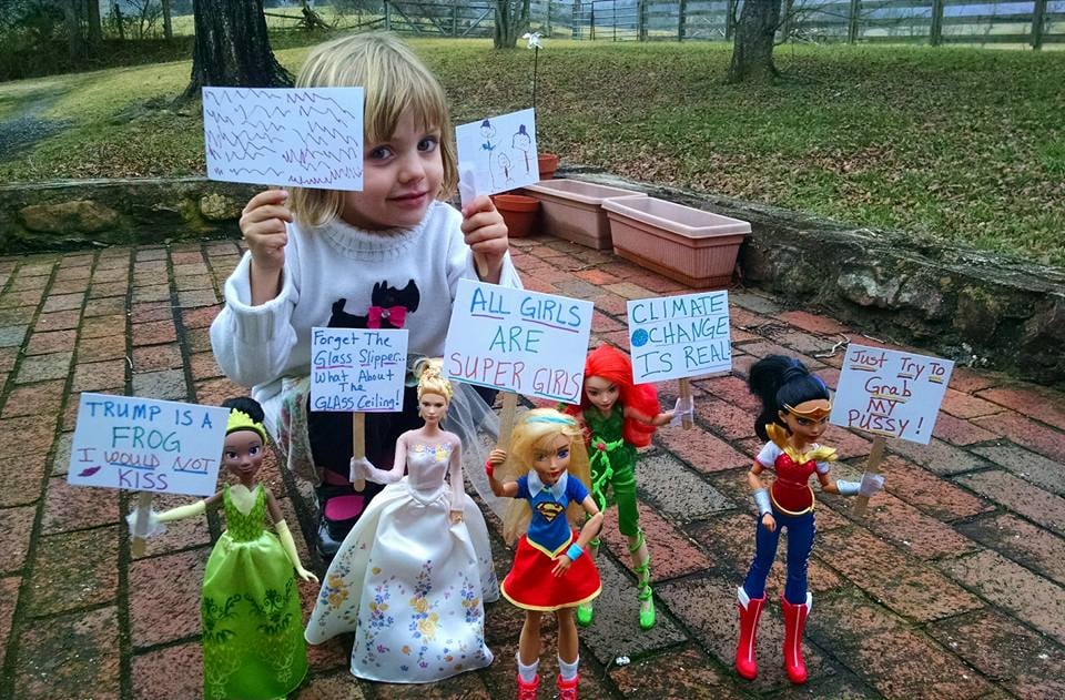 Family Hosts Women's March With Dolls at Home