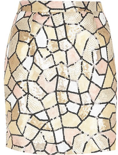 River Island Cream Pattern Mini Skirt