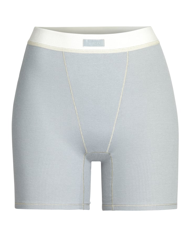 Skims Cotton Ribbed Boxer in Mineral | Kim Kardashian ...
